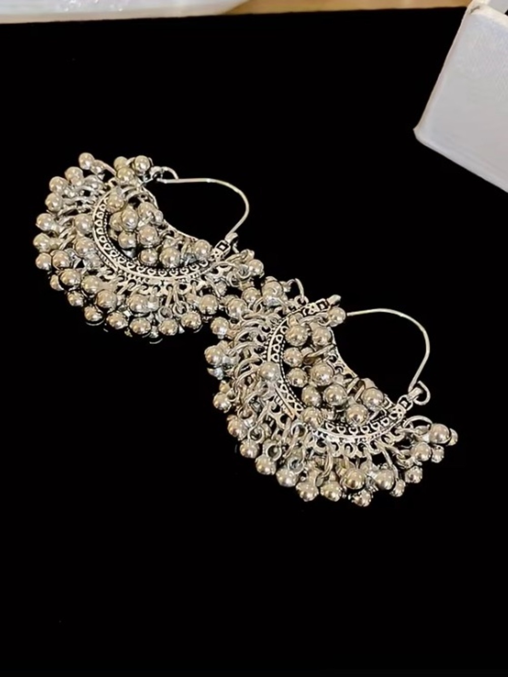 Ornate Silver-Tone Bohemian Chandbali Dangle Earrings